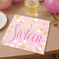 192 Pack Bulk Sweet 16 Luncheon Napkins 2-Ply Birthday Party Supplies