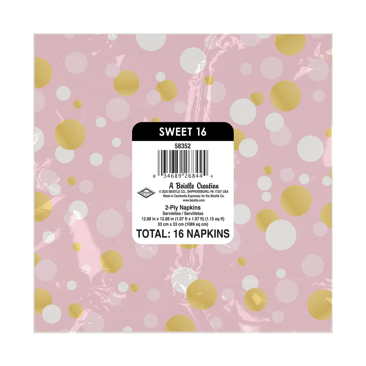 192 Pack Bulk Sweet 16 Luncheon Napkins 2-Ply Birthday Party Supplies