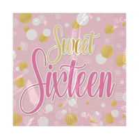 192 Pack Bulk Sweet 16 Luncheon Napkins 2-Ply Birthday Party Supplies