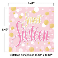 192 Pack Bulk Sweet 16 Luncheon Napkins 2-Ply Birthday Party Supplies