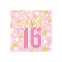 Sweet 16 Beverage Napkins (16-Count) - 2-Ply Party Supplies