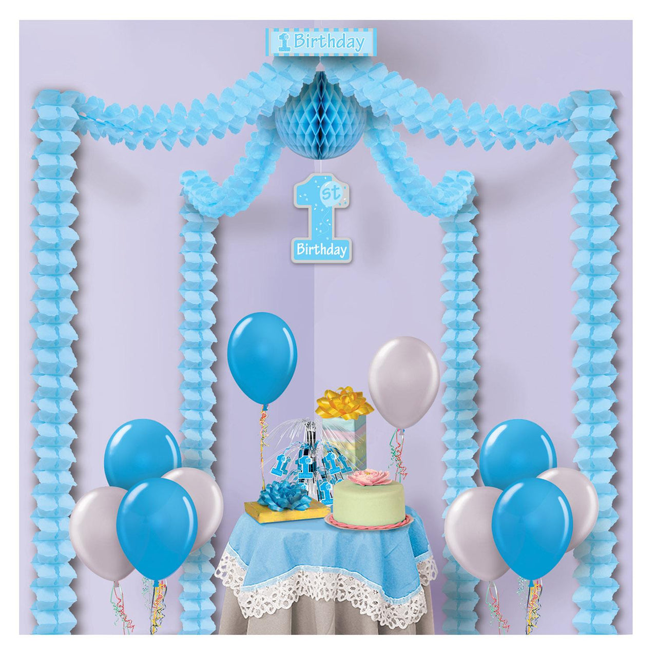 1st Blue Birthday Party Canopy - Bulk 6 Pack