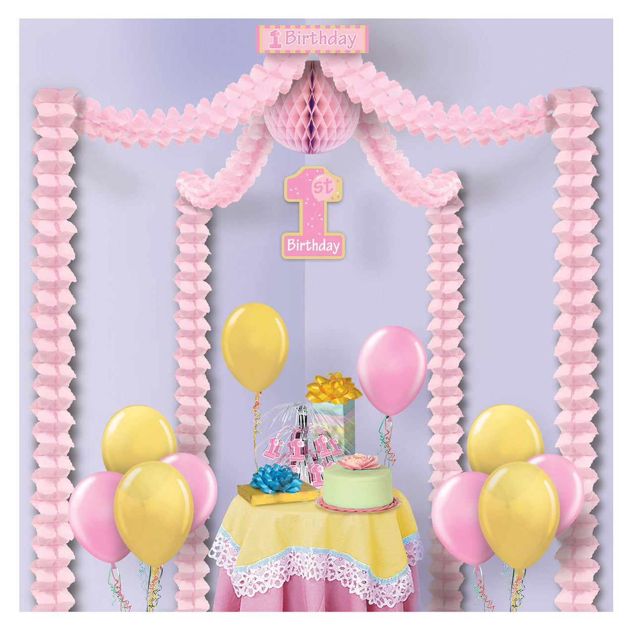 Pink 1st Birthday Party Canopy - Bulk 6 Pack