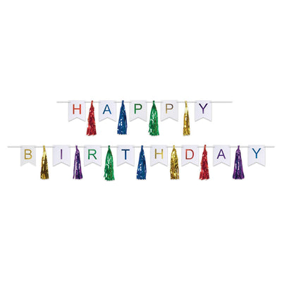 Happy Birthday Party Tassel Streamer- Multicolor - Bulk 12 Pack
