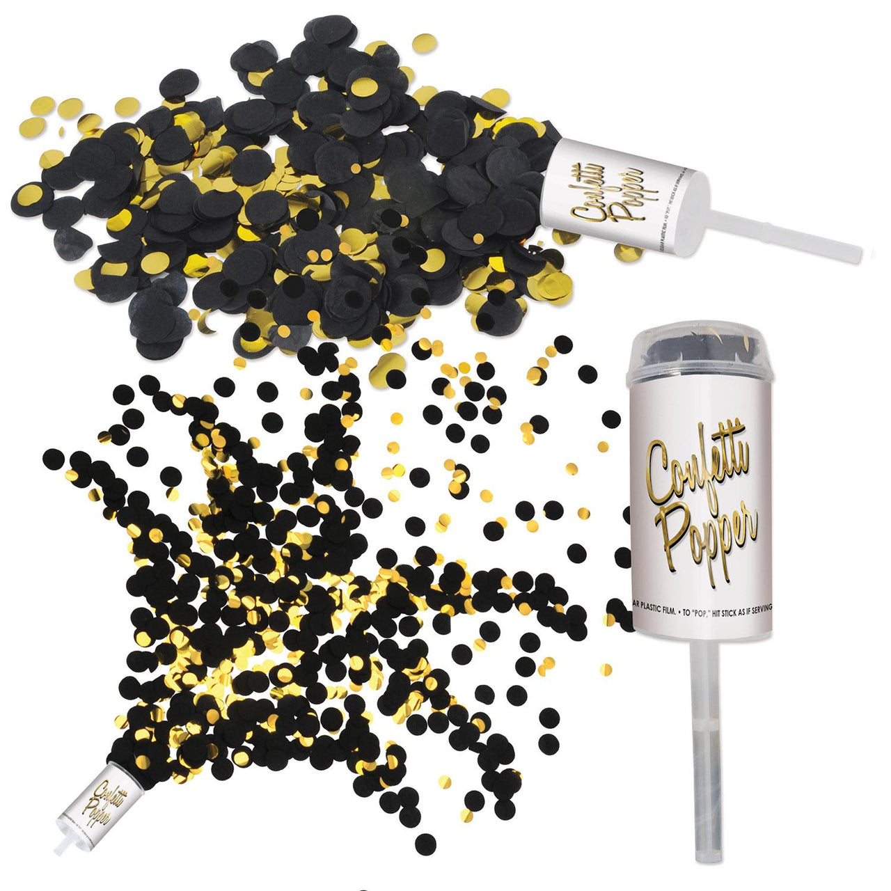 Bulk Black and Gold Push Up Confetti Poppers (Case of 96) by Beistle