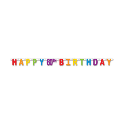 Happy 60th Birthday Party Streamer - Bulk 12 Pack