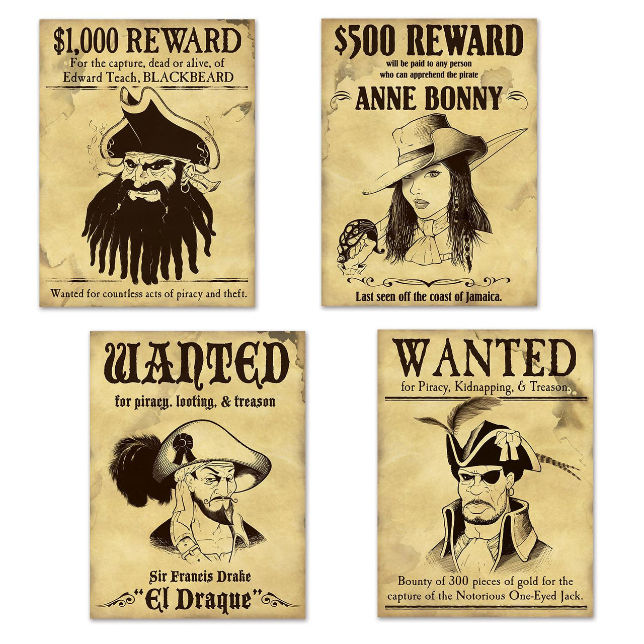Pirate Wanted Party Sign Cutouts - Bulk 48 Pack