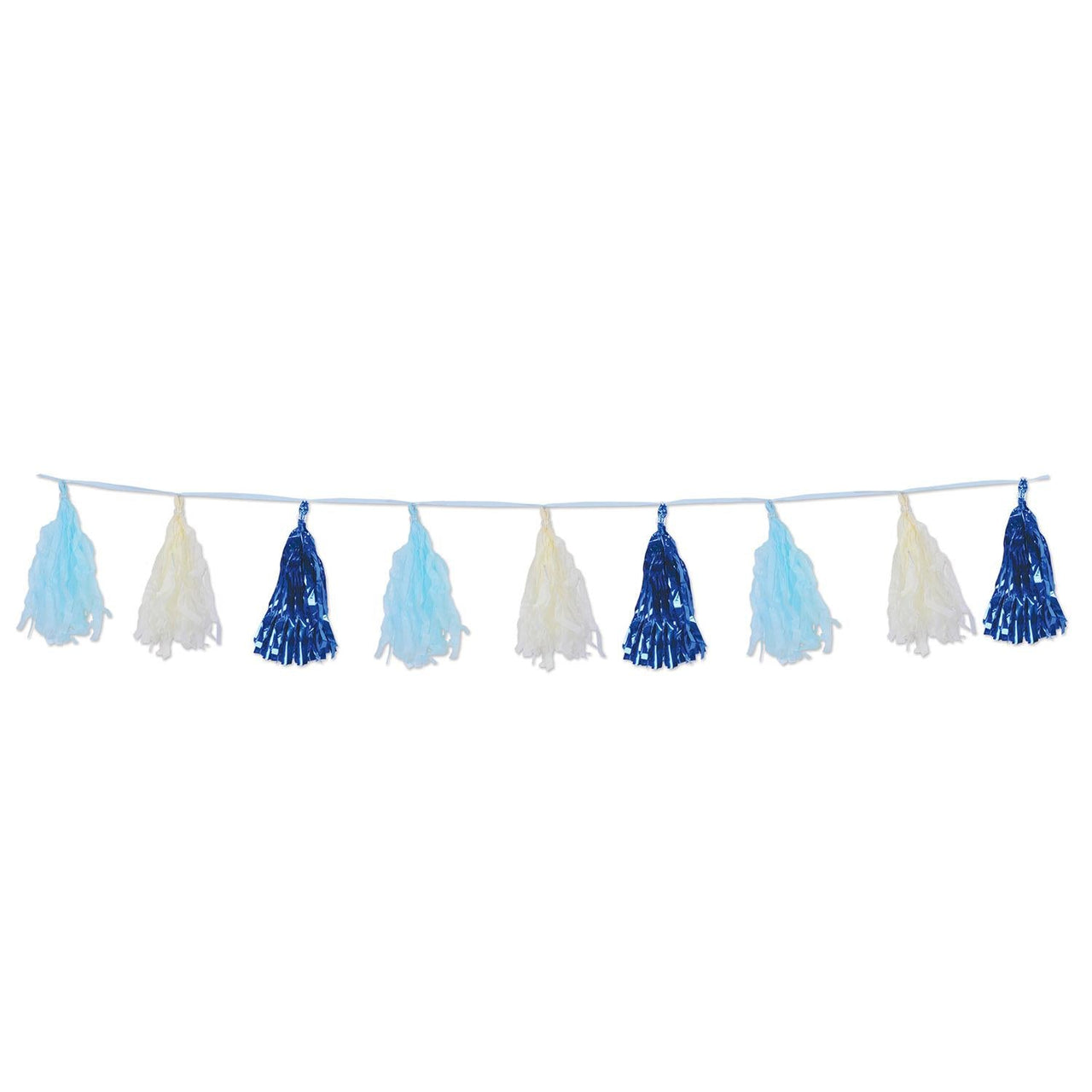 Metallic/Party Tissue Tassel Garland - blue - Bulk 12 Pack