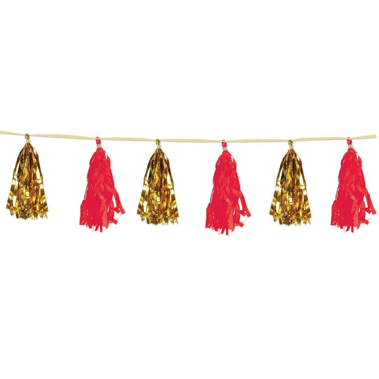 Metallic/Tissue Tassel Party Garland - gold/red - Bulk 12 Pack