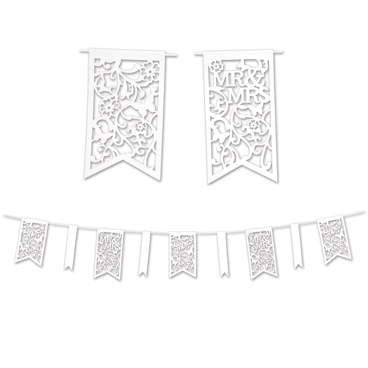 Die-Cut Mr/Mrs Wedding Party Pennant Banner - Bulk 12 Pack