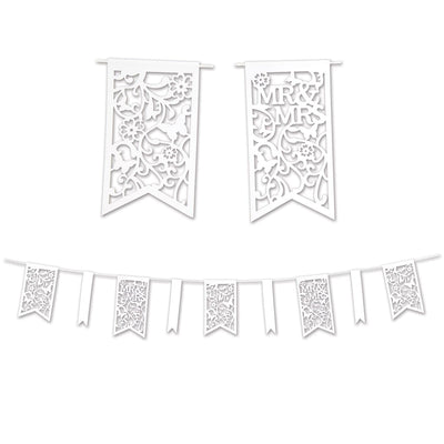 Die-Cut Mr/Mrs Wedding Party Pennant Banner - Bulk 12 Pack