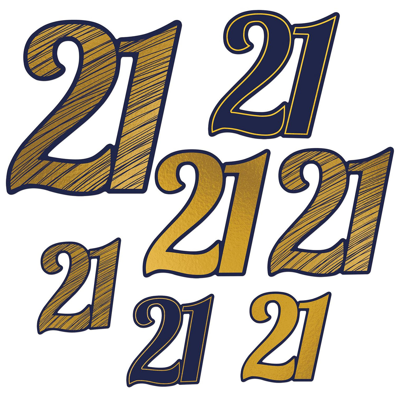 21st Birthday Party Foil Cutouts - Bulk/84 Cutouts