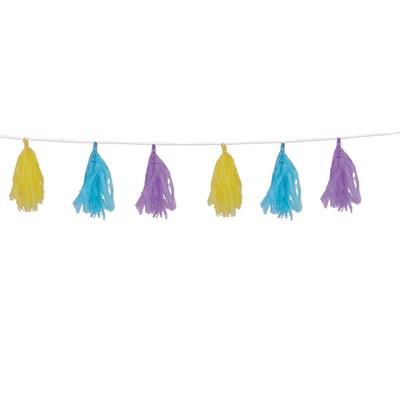 Easter Tissue Tassel Garland - pastel--yellow - Light blue - lavender - Bulk 12 Pack
