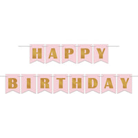Foil Happy Birthday Party Streamer (Pink and Gold) - Bulk 12 Pack