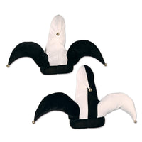 Plush Black/White Jester Hats - Bulk 6 Pack
