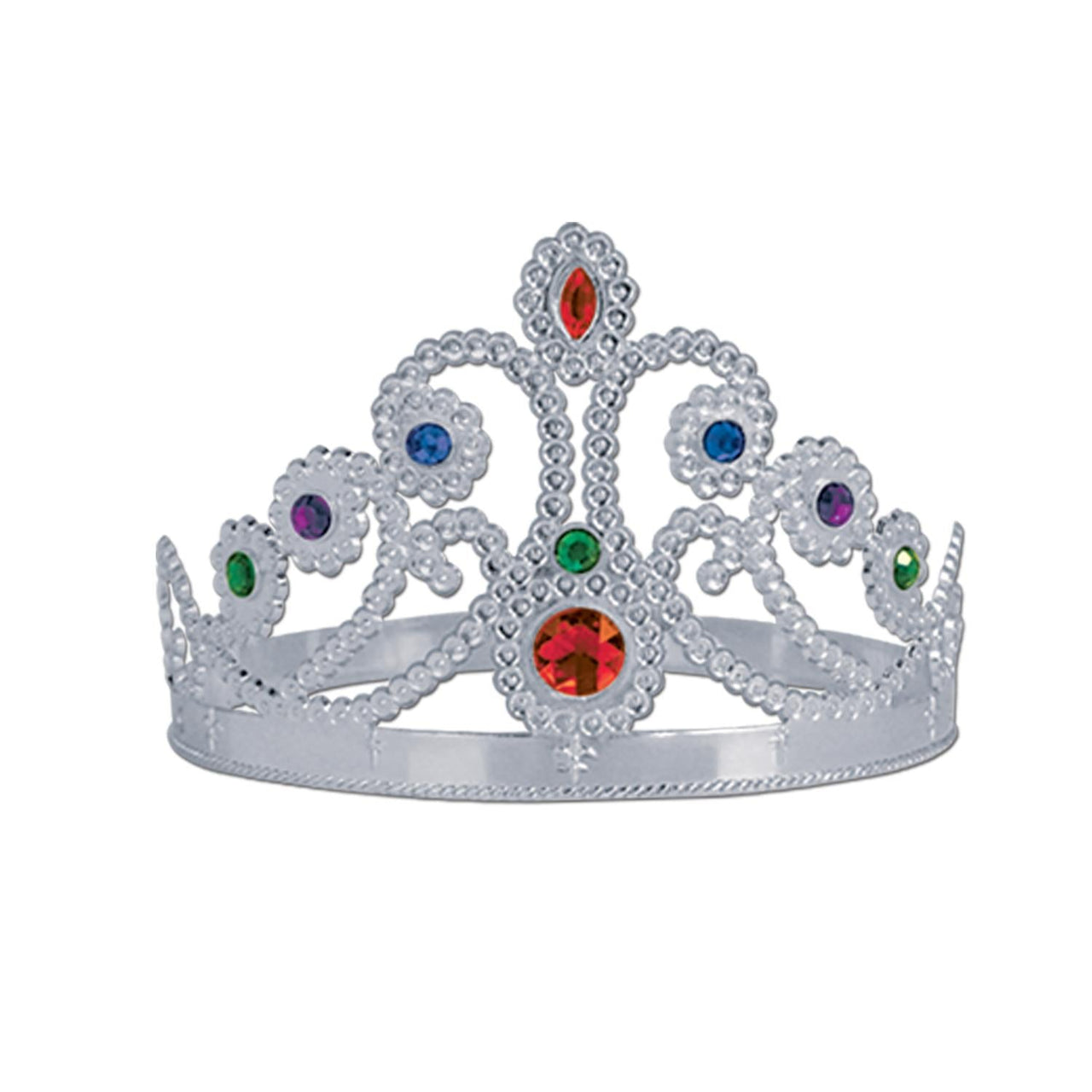 Plastic Jeweled Queen's Tiara - Silver - Bulk 12 Pack