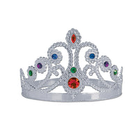Plastic Jeweled Queen's Tiara - Silver - Bulk 12 Pack