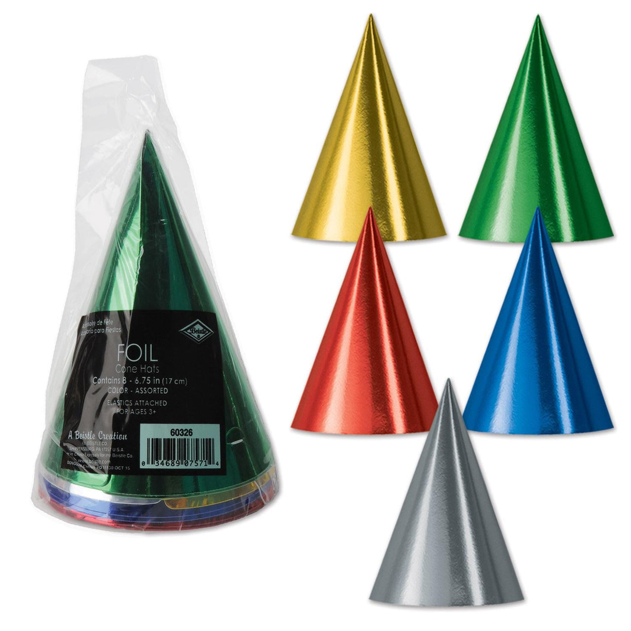 Packaged Foil Cone Hats - Bulk/96 Hats