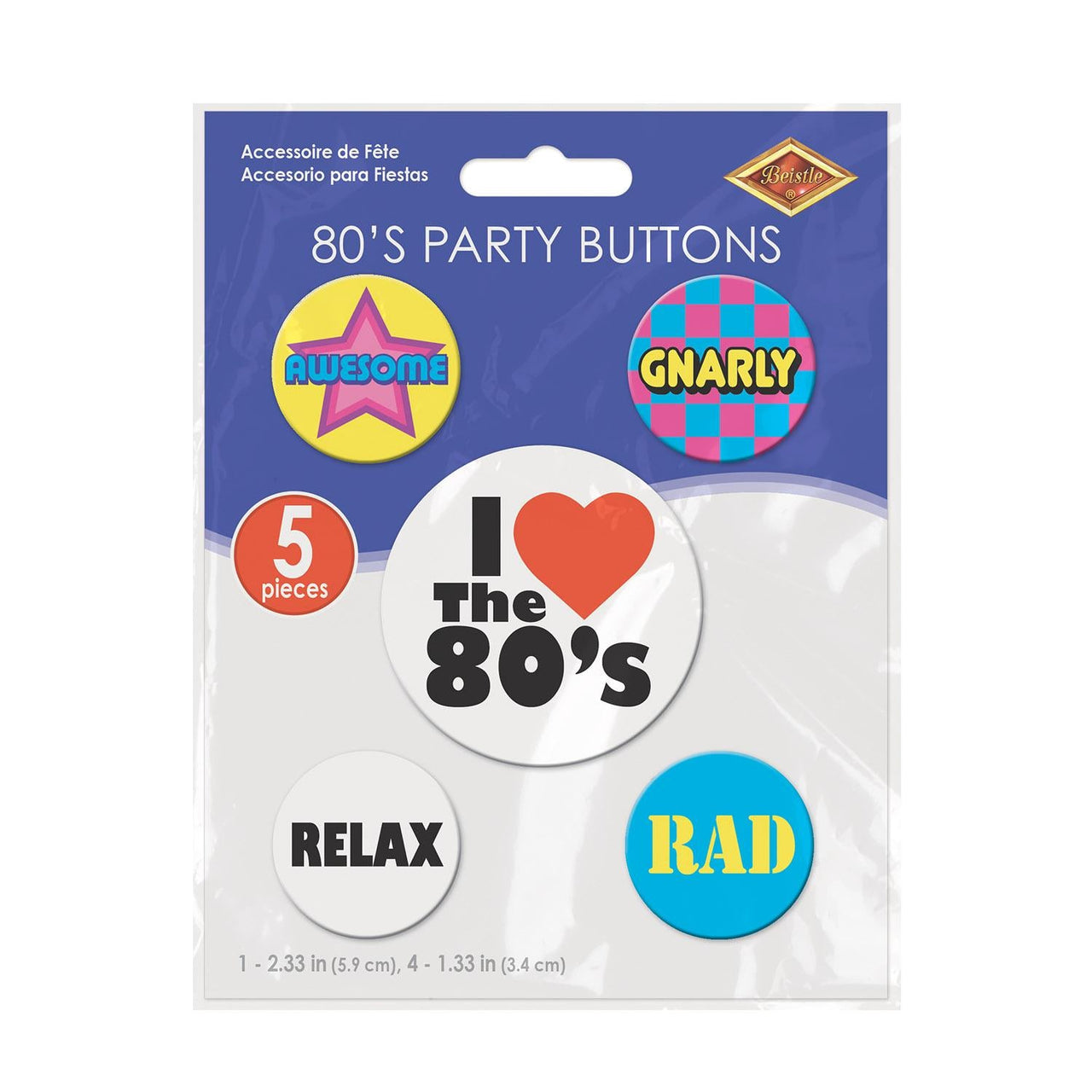 Bulk 80's Party Buttons (Case of 60) by Beistle