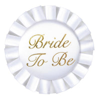Bride To Be Satin Button- White - Bulk 12 Pack