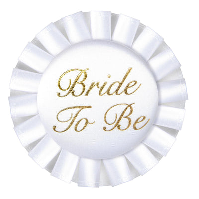 Bride To Be Satin Button- White - Bulk 12 Pack