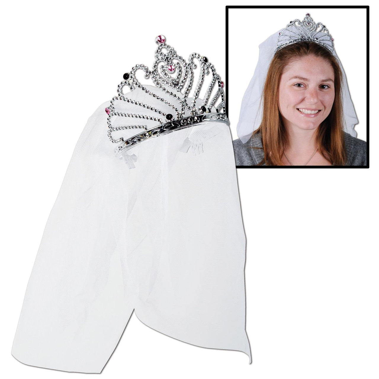 Bachelorette Party Plastic Bride To Be Tiara with Veil - Bulk 12 Pack