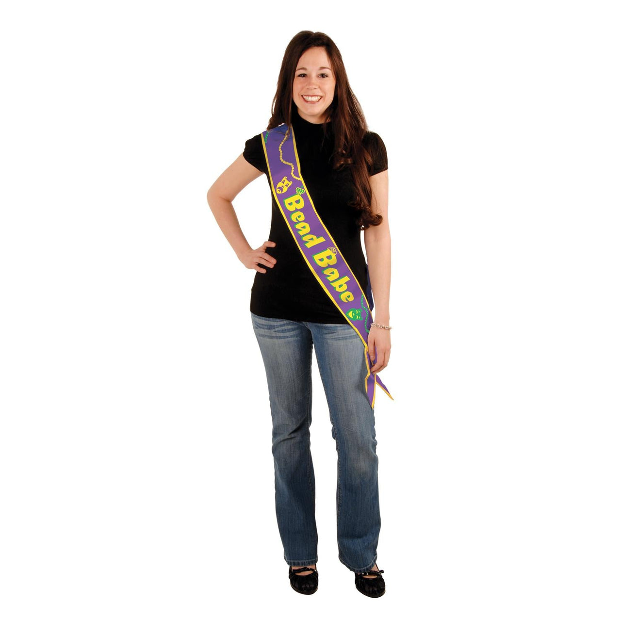 Mardi Gras Bead Babe Satin Sash - Bulk 6 Pack
