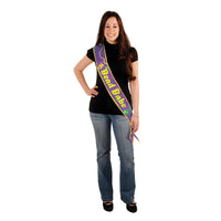 Mardi Gras Bead Babe Satin Sash - Bulk 6 Pack