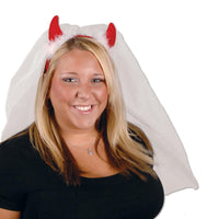 Bachelorette Party Devil Horns Headband with Veil - Bulk 12 Pack