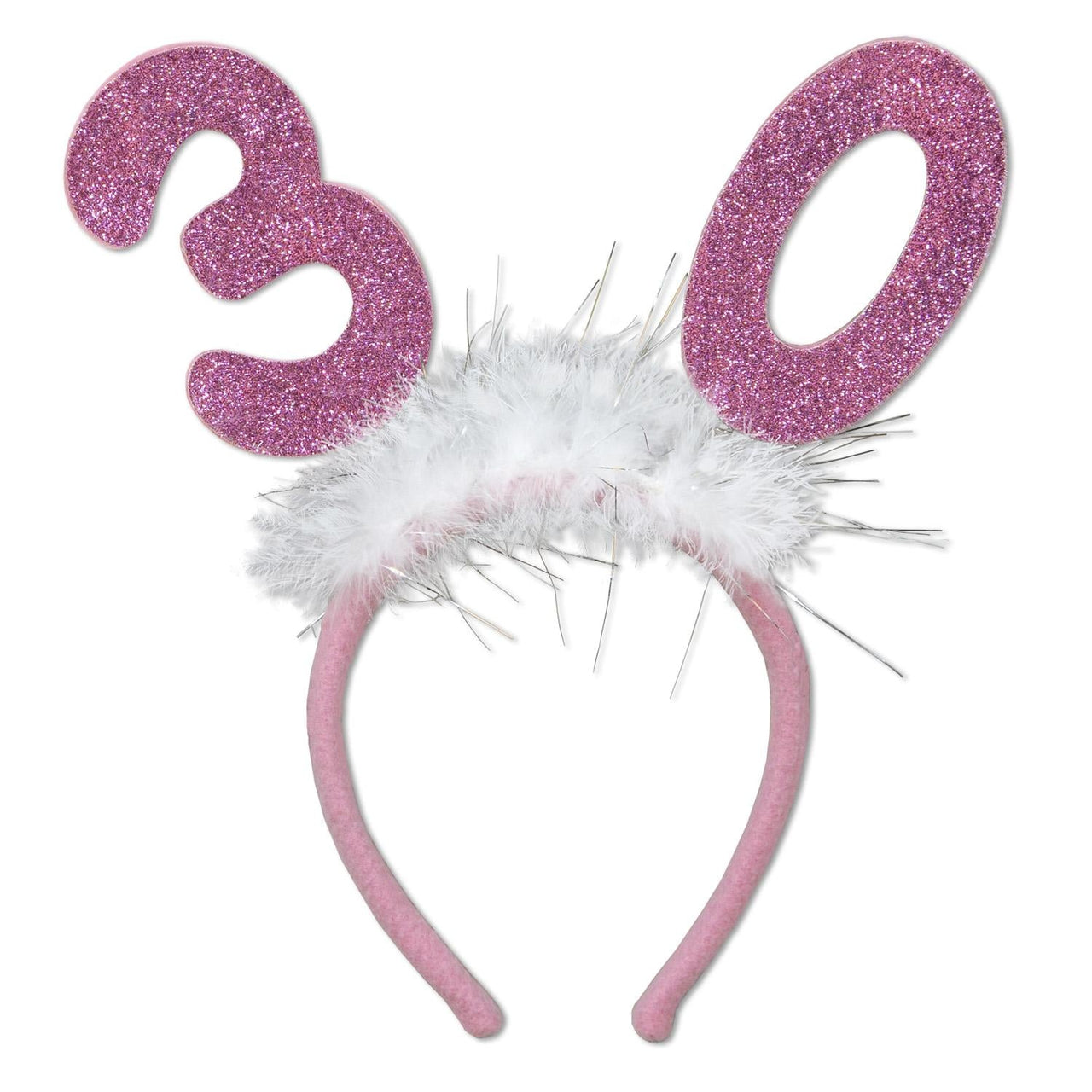 30th Birthday Party Glittered Boppers with Marabou - Bulk 12 Pack