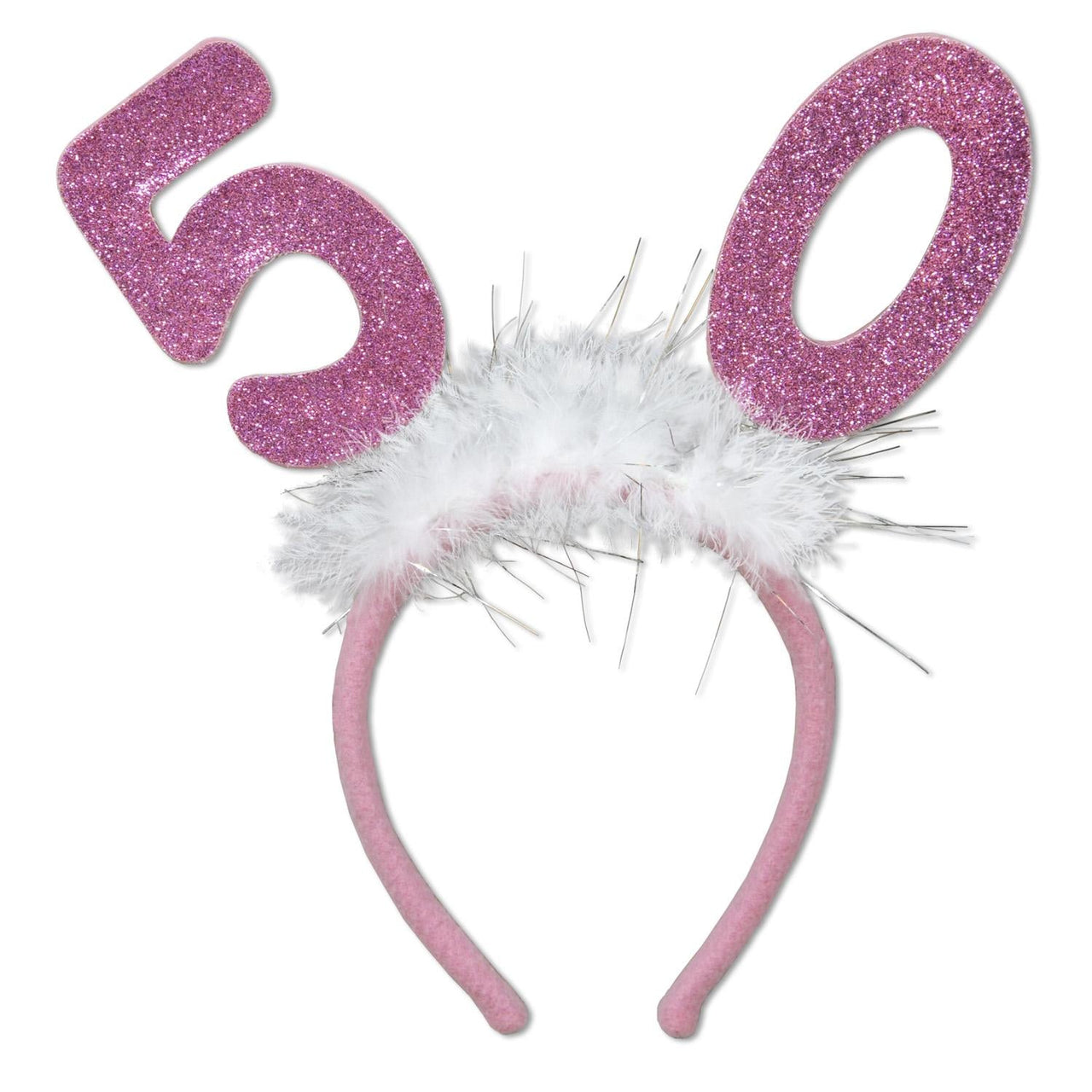 50th Birthday Party Glittered Boppers with Marabou - Bulk 12 Pack