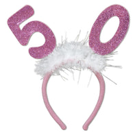 50th Birthday Party Glittered Boppers with Marabou - Bulk 12 Pack