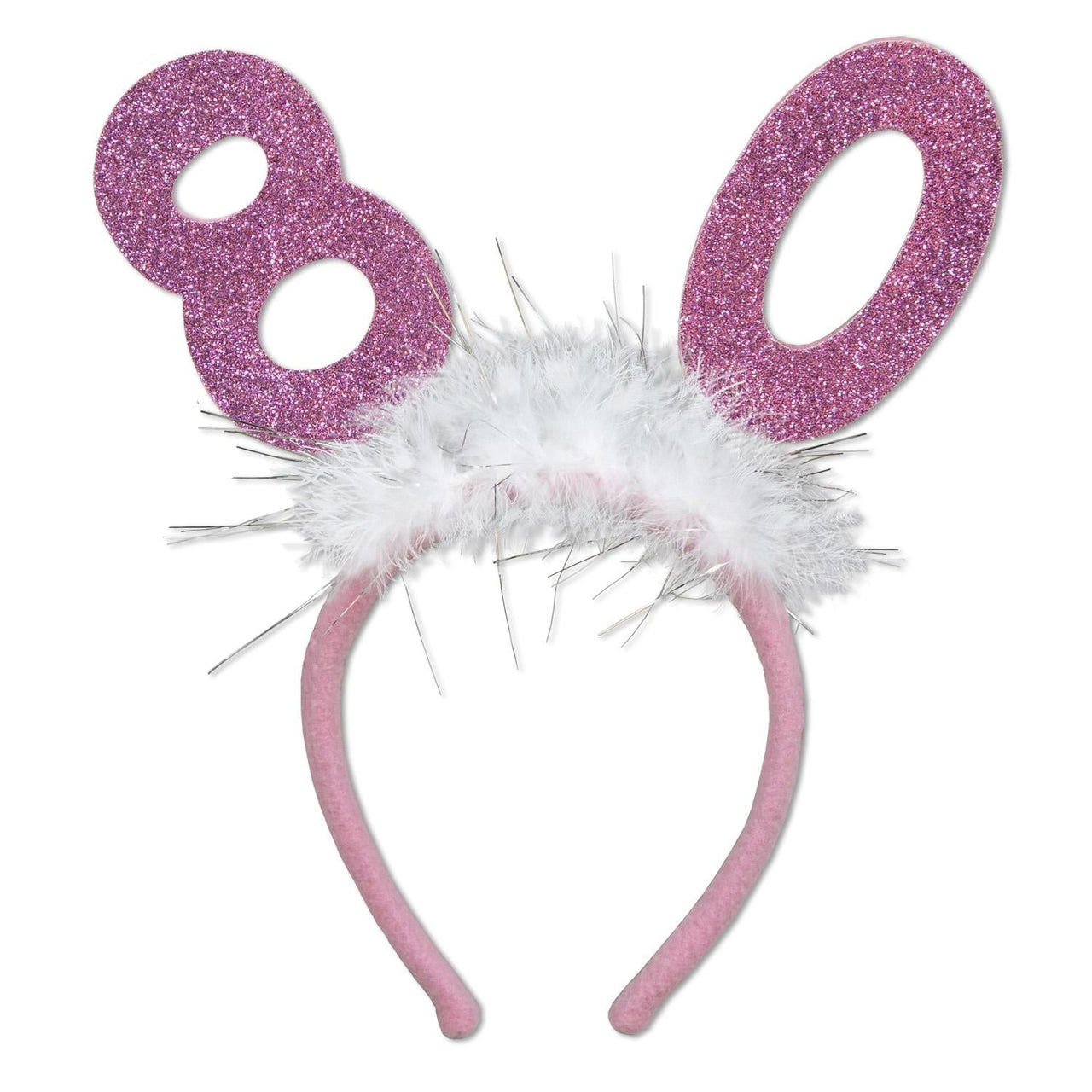 80th Birthday Party Glittered Boppers with Marabou - Bulk 12 Pack
