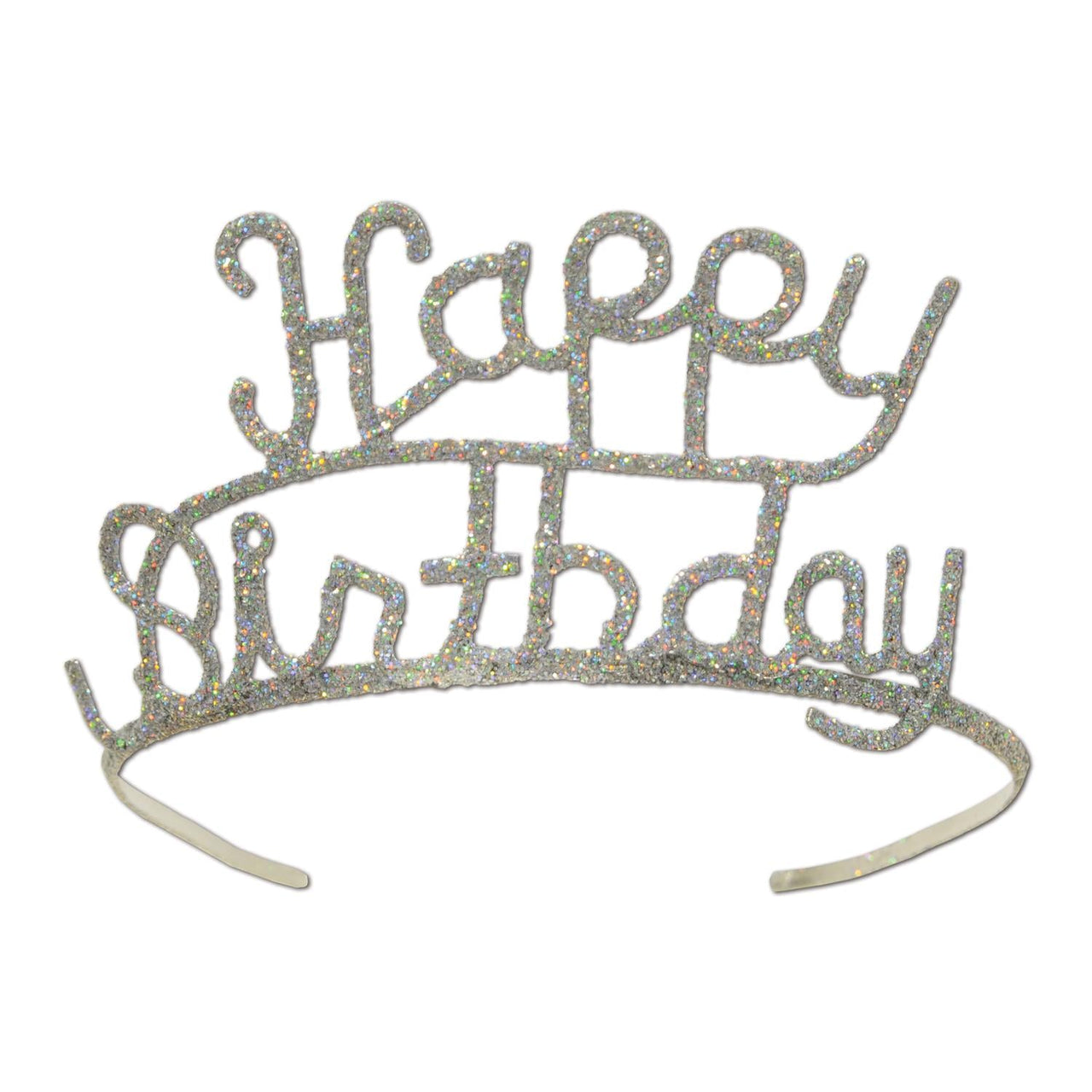 Glittered Metal Happy Birthday Party Tiara - Bulk 6 Pack