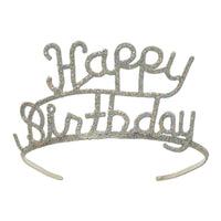 Glittered Metal Happy Birthday Party Tiara - Bulk 6 Pack