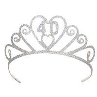 Glittered Metal 40th Birthday Party Tiara - Bulk 6 Pack