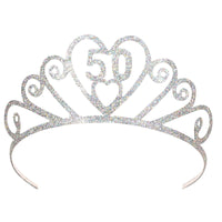 Glittered Metal 50th Birthday Party Tiara - Bulk 6 Pack