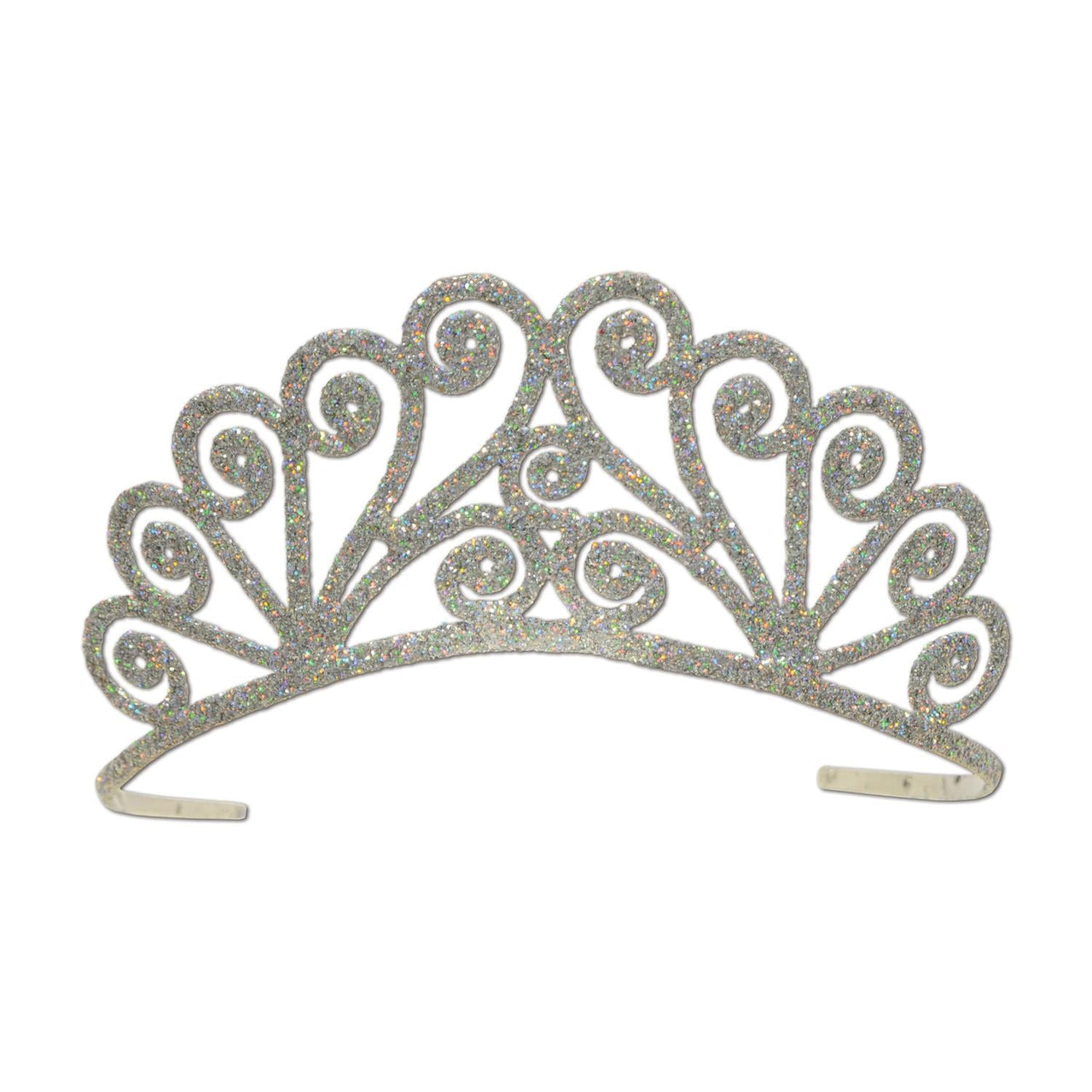 Glittered Metal Princess Tiara - Silver - Bulk 6 Pack