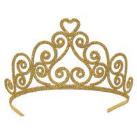 Glittered Metal Royal Tiara - Gold - Bulk 6 Pack