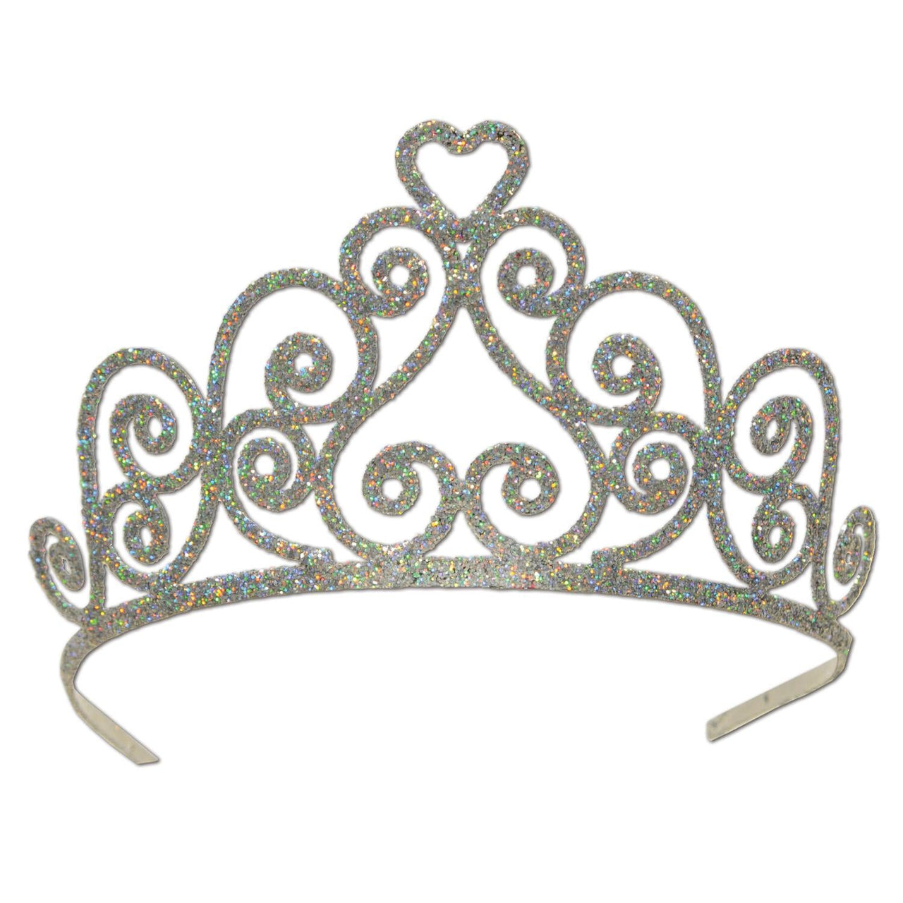 Glittered Metal Royal Tiara - Silver - Bulk 6 Pack