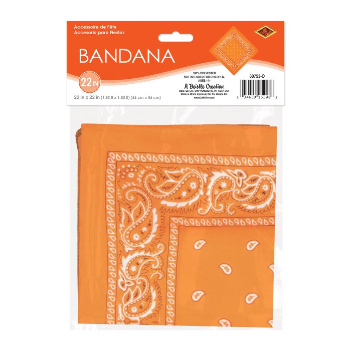12 Pack Bulk Orange Bandana 22 inch x 22 inch Square Spirit & Western - view 5