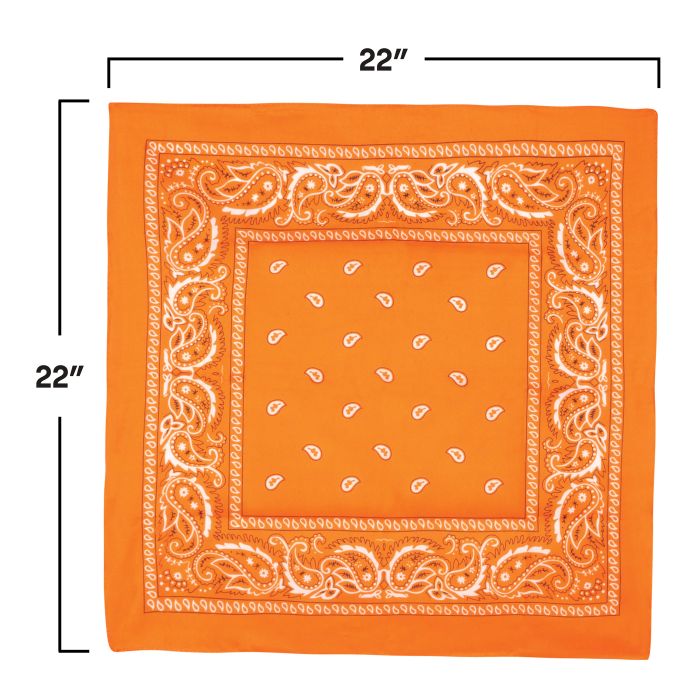 12 Pack Bulk Orange Bandana 22 inch x 22 inch Square Spirit & Western - view 3