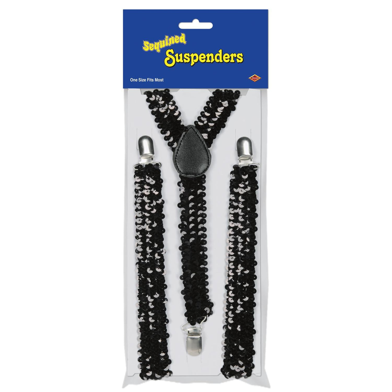 Sequined Suspenders - black - adjustable - Bulk 12 Pack