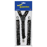 Sequined Suspenders - black - adjustable - Bulk 12 Pack