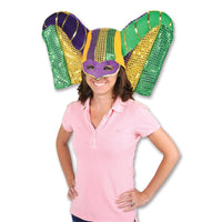Masked Mardi Gras Hat with Sequined Drape - Bulk 6 Pack