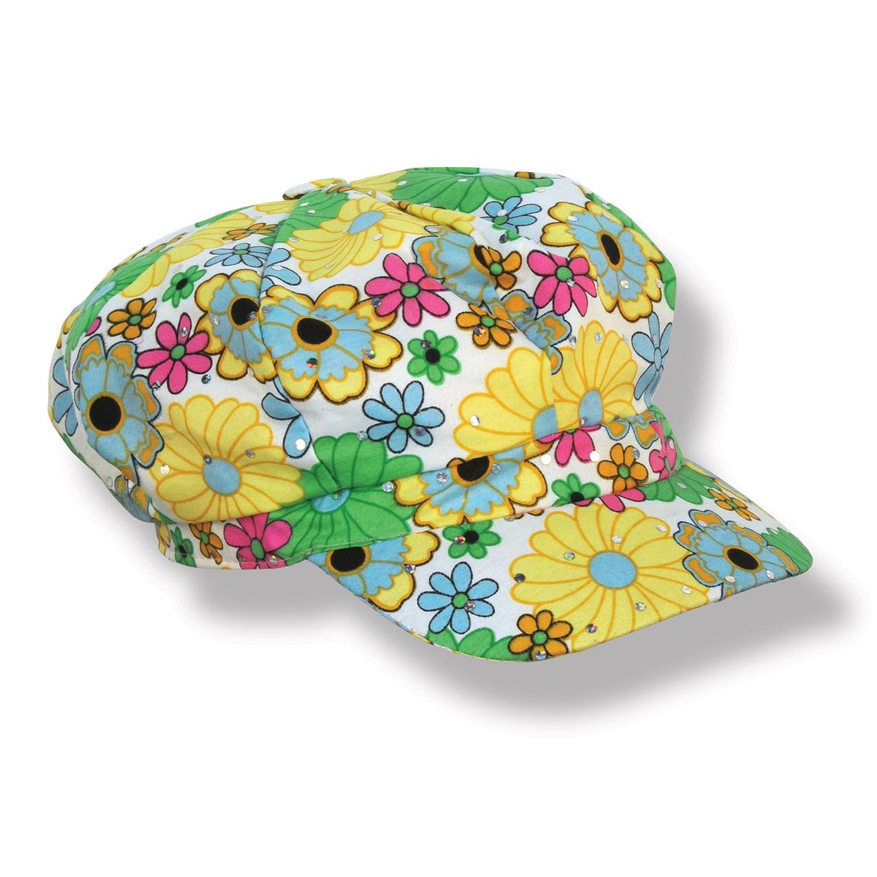 Fabric 60's Flower Print Hat - Bulk 6 Pack
