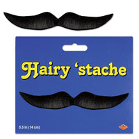Halloween Hairy 'stache - black - self-adhesive - Bulk/12 Hairy Staches