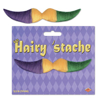 Mardi Gras Hairy 'stache - gold - green - purple - self-adhesive - Bulk/12 Pieces
