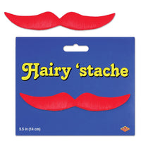 Halloween Hairy 'stache - red - self-adhesive - Bulk/12 Hairy Staches
