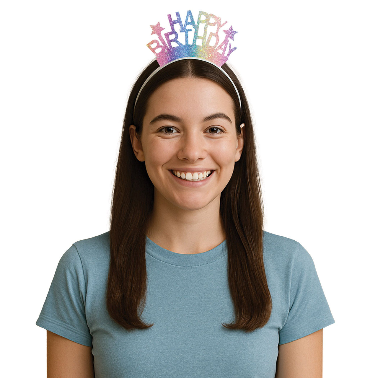 12 Pack Bulk Glitter Happy Birthday Headband Snap-On Fun!